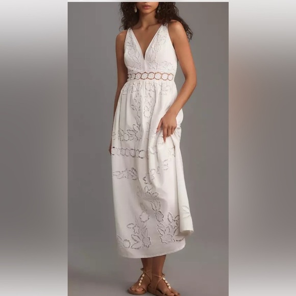 Anthropologie Dresses & Skirts - Anthropologie Vineet Bahl Sleeveless V-Neck Floral Cutwork Midi Dress Sz M